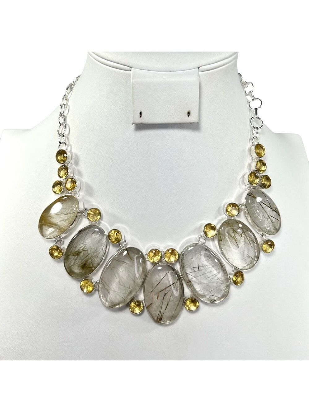 Golden Rutile Quartz 925 Large Gemstone Necklace